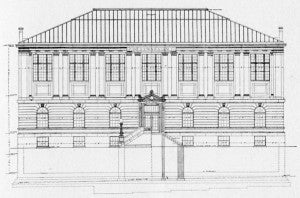 Architect's drawing, front elevation as built.