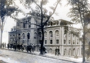 View of the Main Building from 8th Street, destroyed by fire on June 9, 1904.