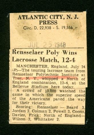 News article – RPI’s victory over North of England.