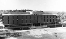 Exterior view of the Cogswell Laboratory building (low aerial view of north elevation, date unknown)