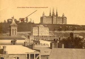 Troy, looking east to the Walter Phelps warren estate circa 1865. Property purchased by RPI, 1905