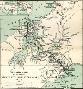 Isthmus with completed Panama Canal 1915