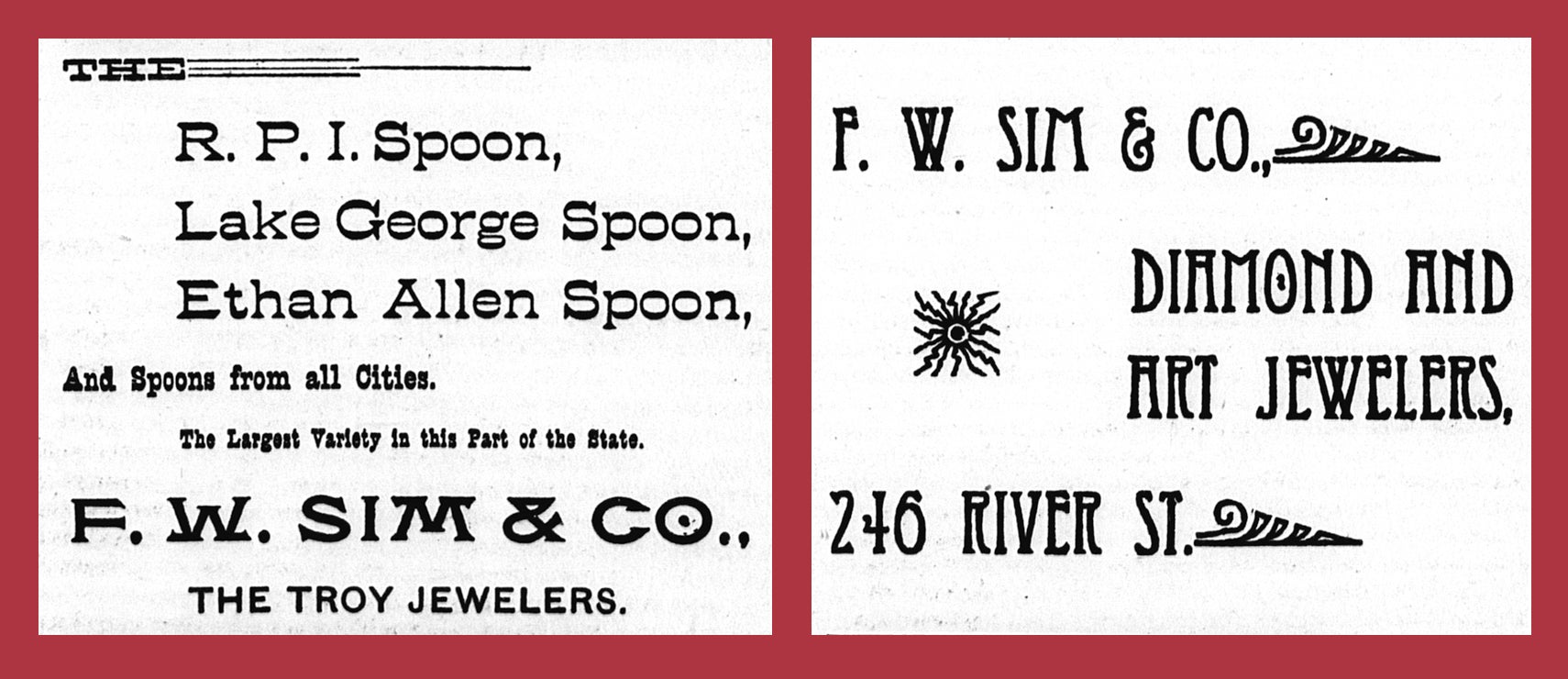 F. W. Sim & Co. ads in the Polytechnic, June 22 and September 30, 1893