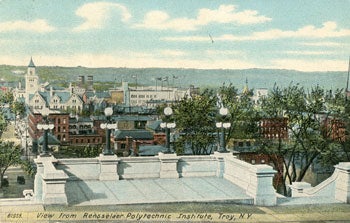 Historic postcard of view of Troy from Rensselaer campus