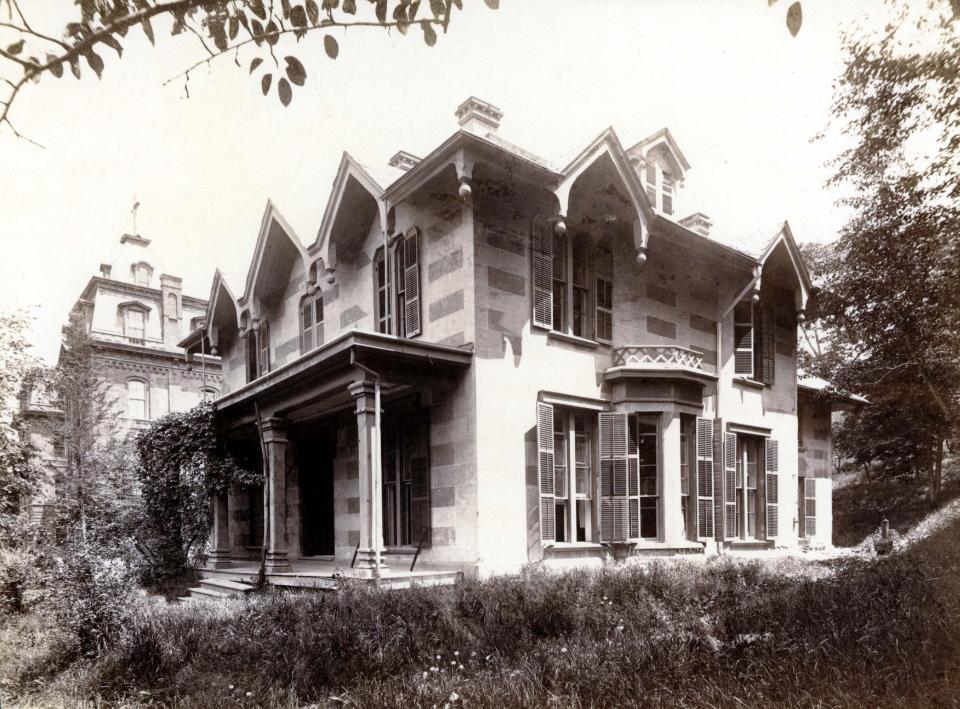 Ranken House with West Hall in the background, circa 1875. Pittsburgh Building is here today.