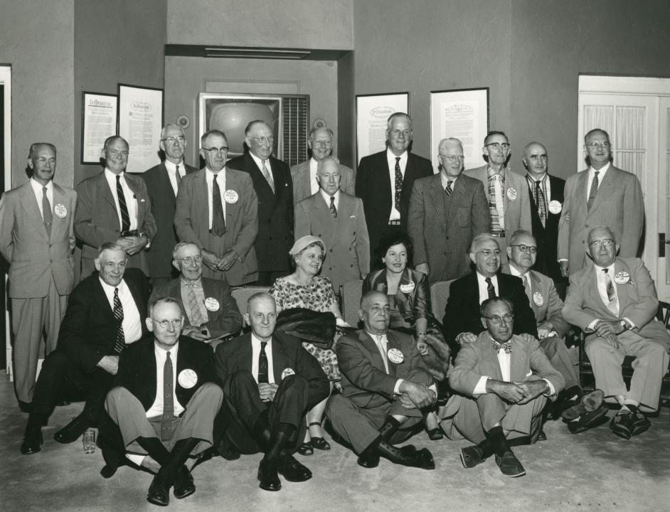 Indoor photo of some of the Class of 1913 during their 1958 (45 year)reunion