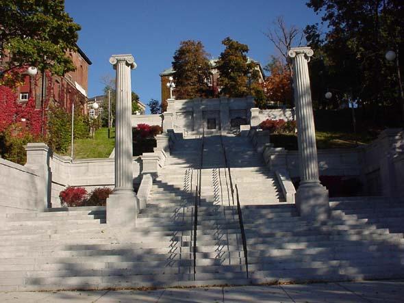 Recent photograph of The renovated Approach, looking eastward up the hill toward Eigth Street and with the staircase's signature Ionic columns in the foreground