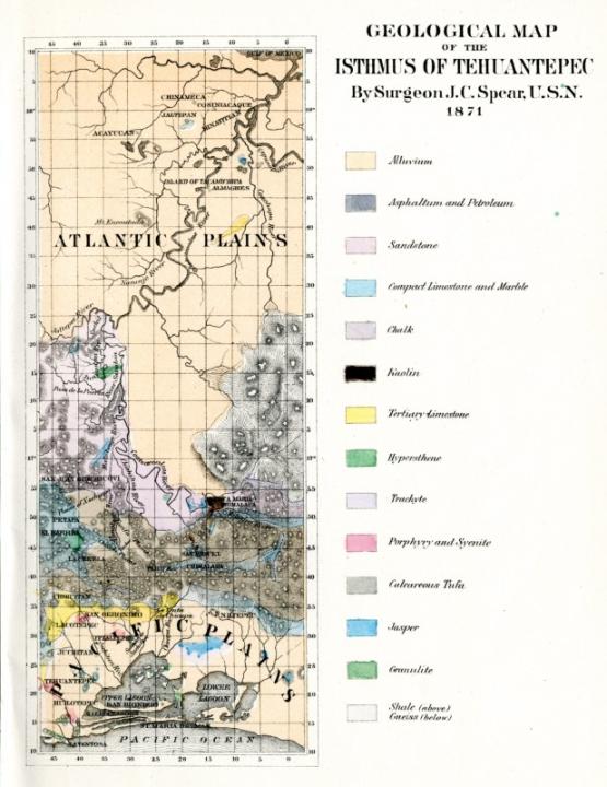 Geological Map of the Isthmus of Tehuantepec by Surgeon J.C. Spear, U.S.N. 1871