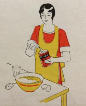 Colorful illustrated image of a woman baking