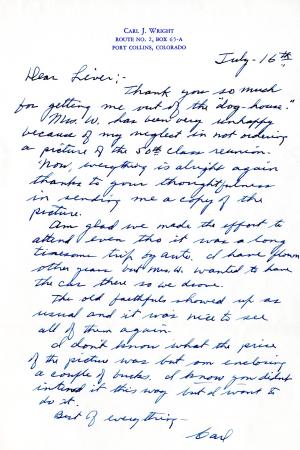 Carl Wright's handwritten letter to “Liver” (Livingston Houston)