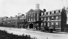 View of the original Quadrangle dorms, as viewed from 15th Street (northeast elevation, circa mid- to late1910s)
