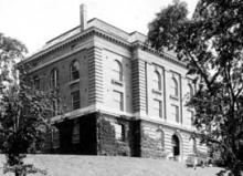Exterior view of Carnegie Building (low northwest elevation, date unknown)