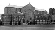 Exterior view of the campus Chapel, now known as the Voorhees Computing Center (north-northeast elevation, date unknown)
